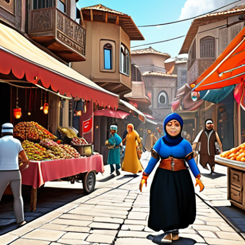 Home 24 **Prompt:** A vibrant and dynamic Kartrider fanart scene, showcasing popular characters redesigned in a humorous and action-packed style. The setting is a lively Turkish bazaar with Kartrider elements subtly incorporated, reflecting local culture and adding a touch of humor. The art style is inspired by classic Turkish cartoon magazines.