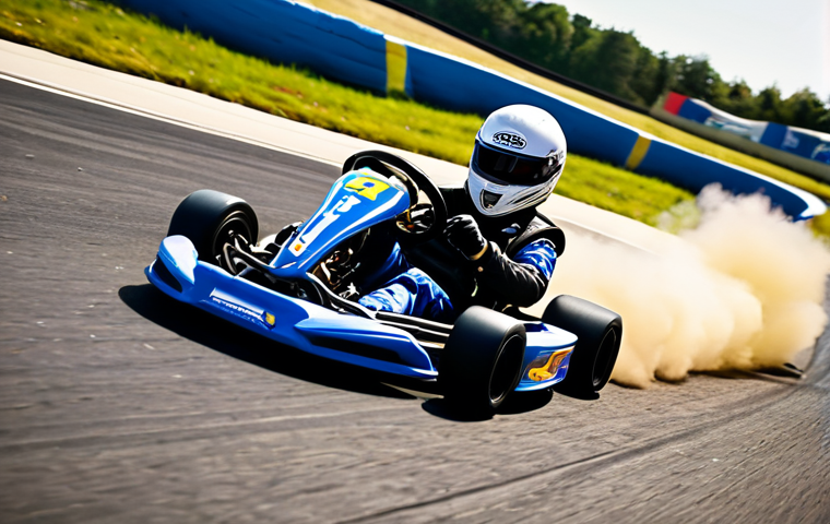 ** A Kartrider kart expertly drifting around a tight corner on a track, sparks flying. Focus on the kart's angle and the dynamic motion of the drift.
**